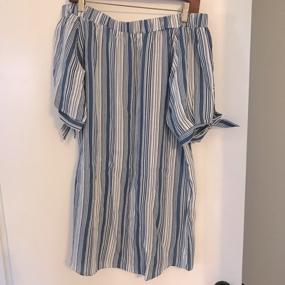 THML blue & white stripe off the shoulder dress